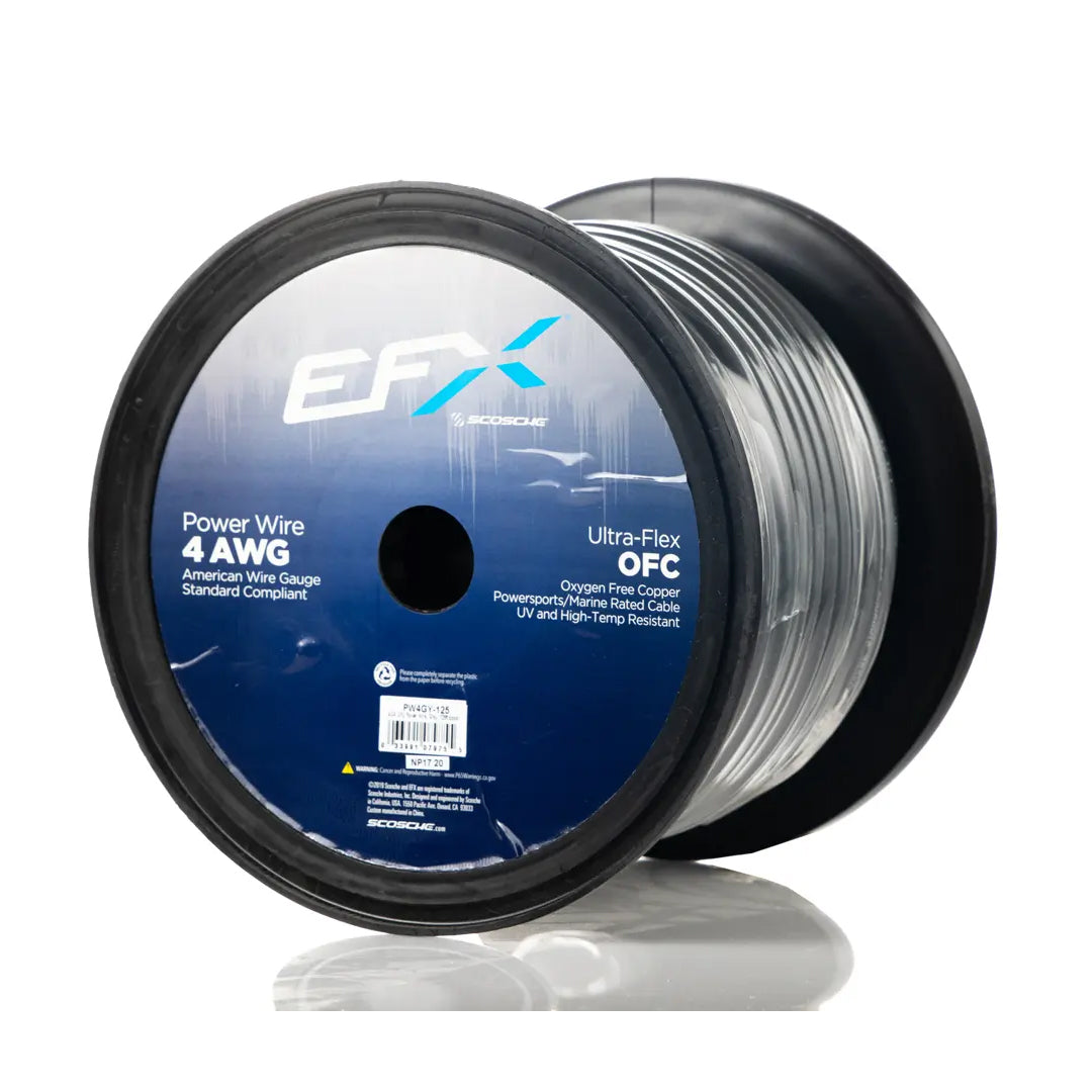 Scosche, EFX by Scosche PW4GY-125, 4GA OFC Power Wire, Gray (125ft spool)