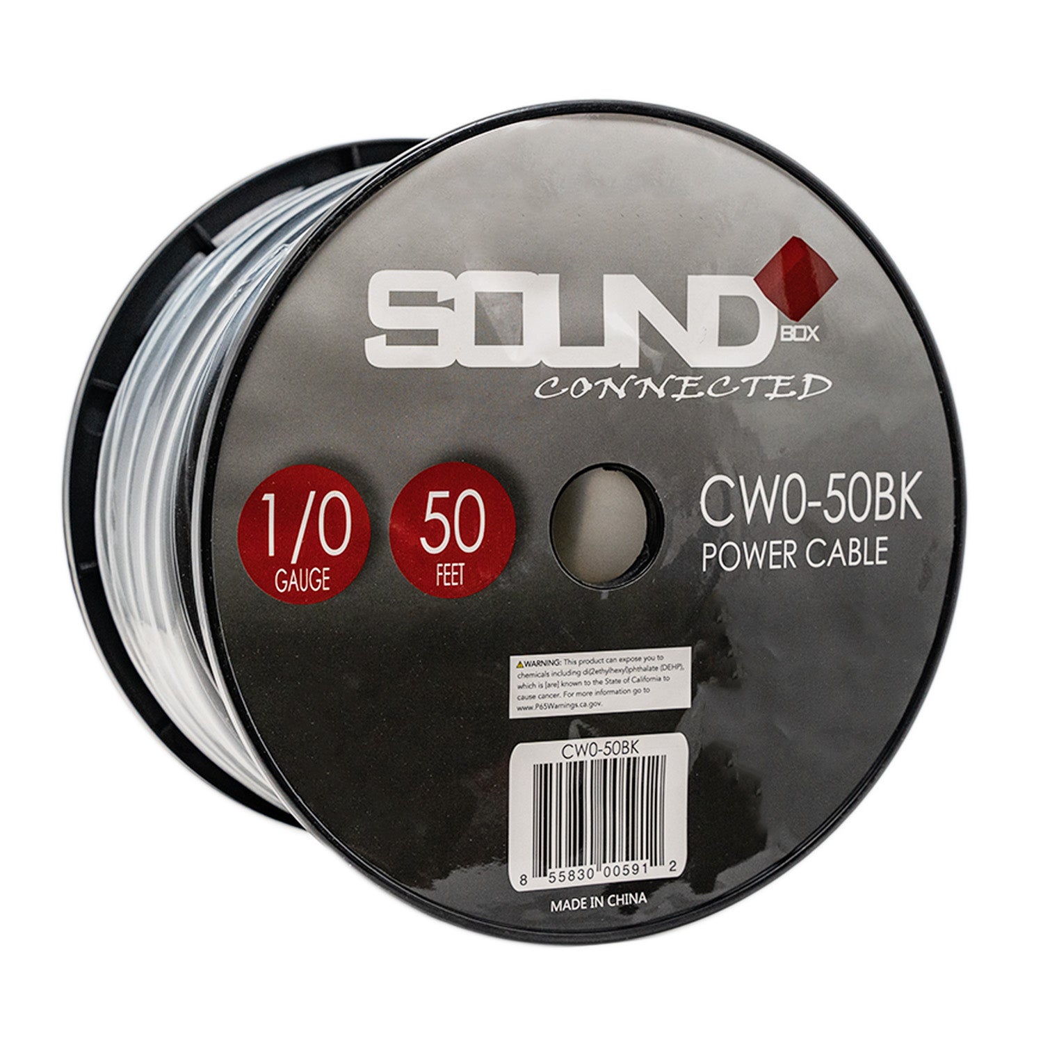 SoundBox, SoundBox CW0-50BK, 0 Gauge 50' CCA Amplifier Power / Ground Wire Spool, Black