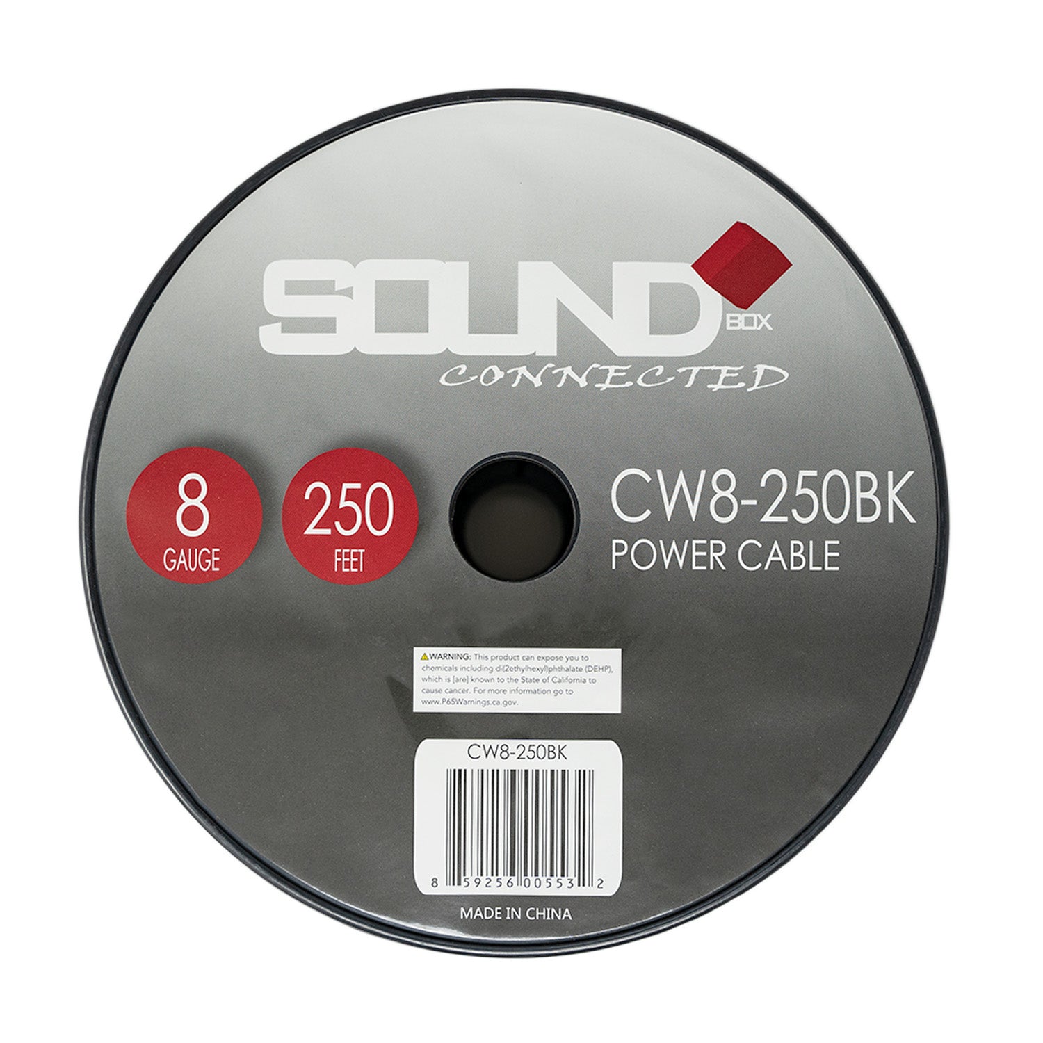 SoundBox, SoundBox CW8-250BK, 8 Gauge 250' CCA Amplifier Power / Ground Wire Spool, Black