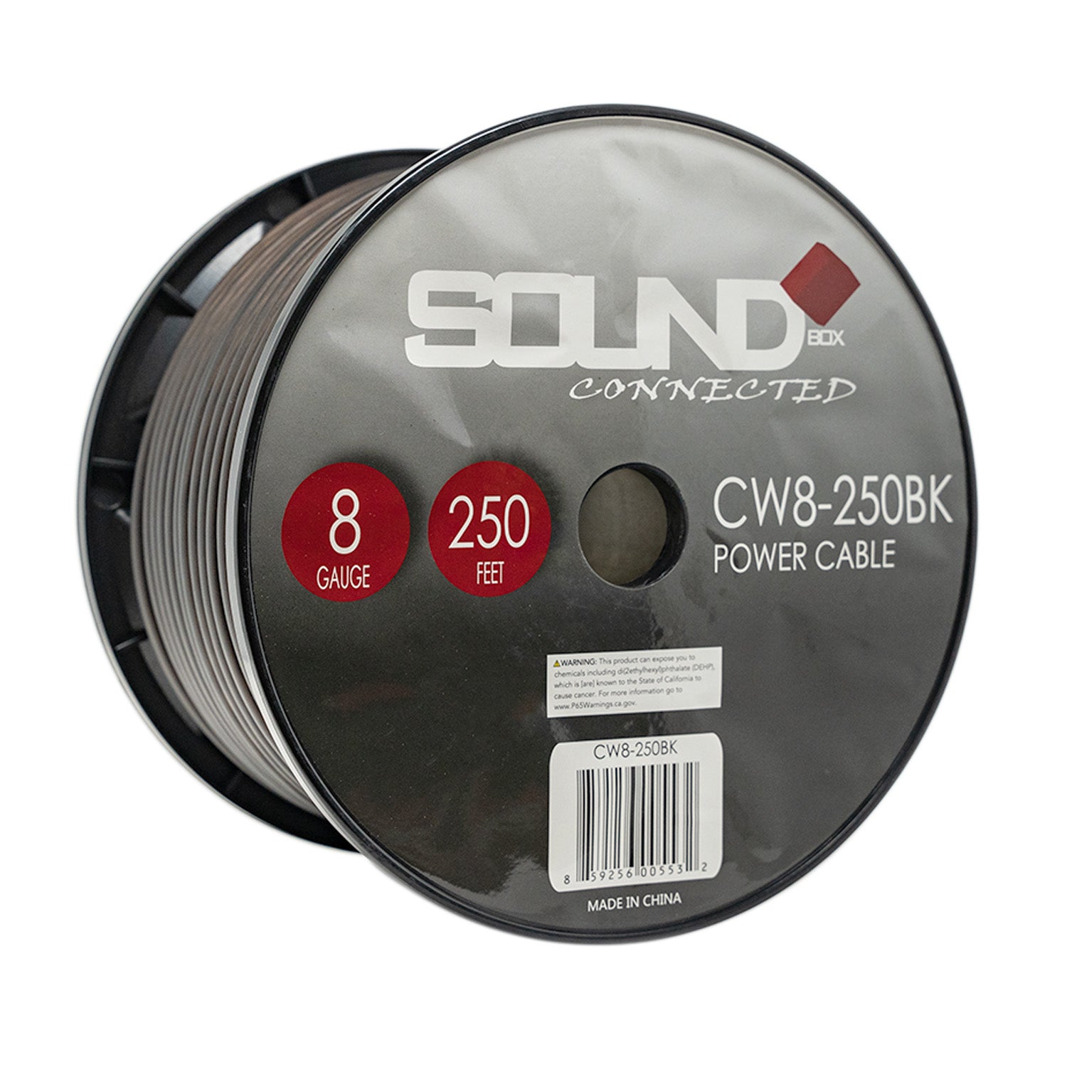 SoundBox, SoundBox CW8-250BK, 8 Gauge 250' CCA Amplifier Power / Ground Wire Spool, Black