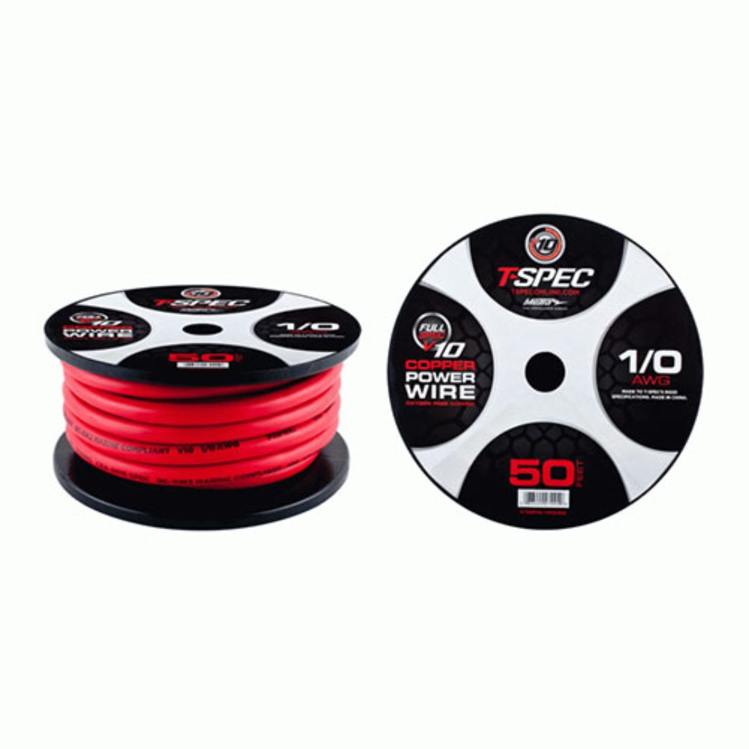 T-Spec, T-Spec V10PW-1RD50, 1-0 AWG  50Ft Matte Red OFC Power Wire - V10 Series