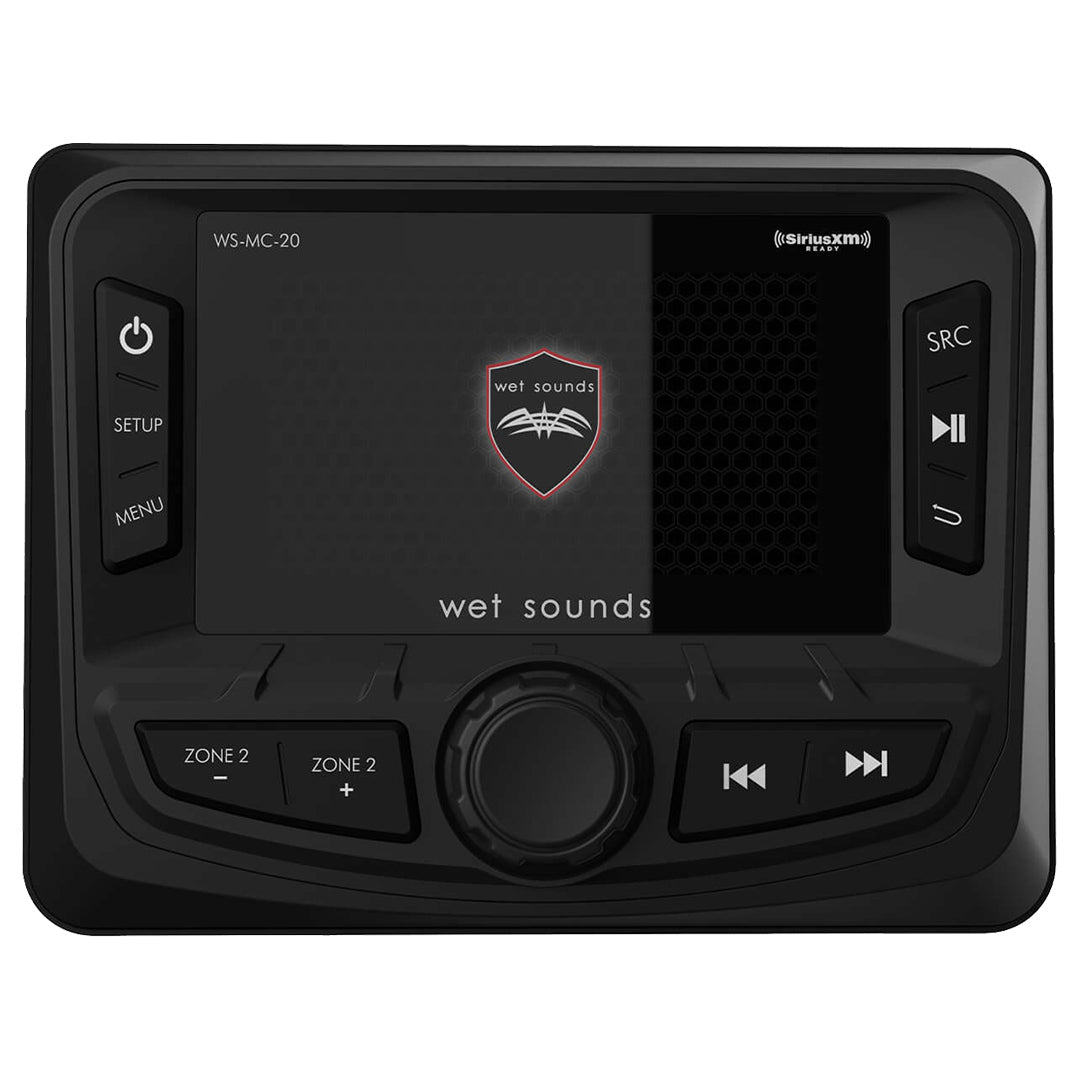 Wet Sounds, Wet Sounds WS-MC-20, 2 Zone Marine Source Unit with AM/FM/WB Tuner, Bluetooth Audio Streaming, SXM Ready, and NMEA 2000 Connectivity