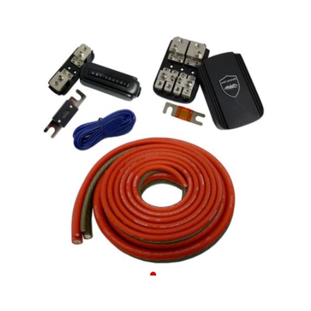 Wet Sounds, Wet Sounds WW-SINGLE AMP KIT, Power/Ground (15'-4awg power 15'-4awg ground) (20' 18awg remote), Single ANL Fuse  and Big Block (100amp) Fuse Distribution for 1-2 amps within 12' of batteries