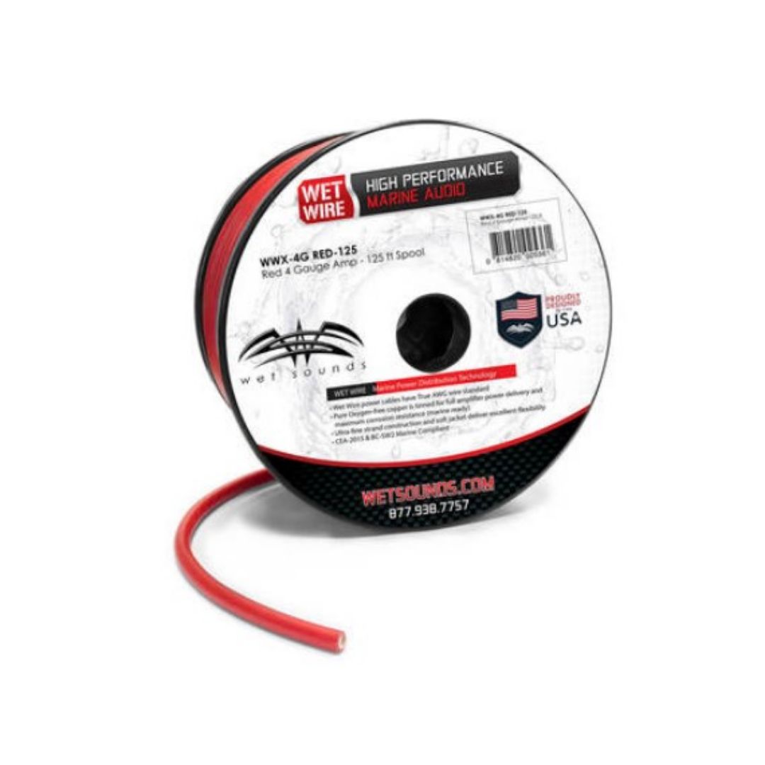 Wet Sounds, Wet Sounds WWX-4 RED-125, Red Frosted 4 TRUE AWGGauge Amp Wire - 125ft Spool